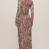 Sevilla Zebra Mesh Midi Dress Velvet Rouge