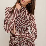 Sevilla Zebra Mesh Midi Dress Velvet Rouge