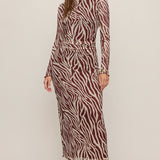 Sevilla Zebra Mesh Midi Dress Velvet Rouge