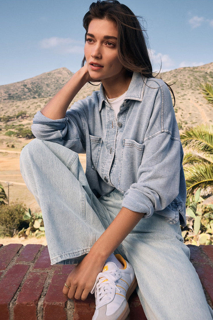 All Day Cropped Knit Denim Jacket Washed Indigo