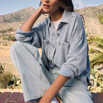 All Day Cropped Knit Denim Jacket Washed Indigo