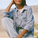 All Day Cropped Knit Denim Jacket Washed Indigo
