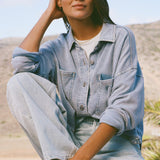 All Day Cropped Knit Denim Jacket Washed Indigo