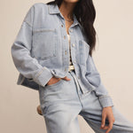 All Day Cropped Knit Denim Jacket Washed Indigo