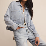 All Day Cropped Knit Denim Jacket Washed Indigo