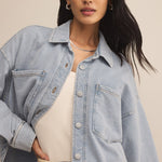 All Day Cropped Knit Denim Jacket Washed Indigo