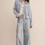 All Day Cropped Knit Denim Jacket Washed Indigo