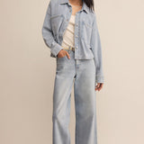 All Day Cropped Knit Denim Jacket Washed Indigo