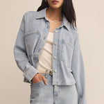 All Day Cropped Knit Denim Jacket Washed Indigo