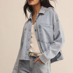 All Day Cropped Knit Denim Jacket Washed Indigo
