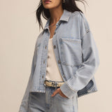 All Day Cropped Knit Denim Jacket Washed Indigo