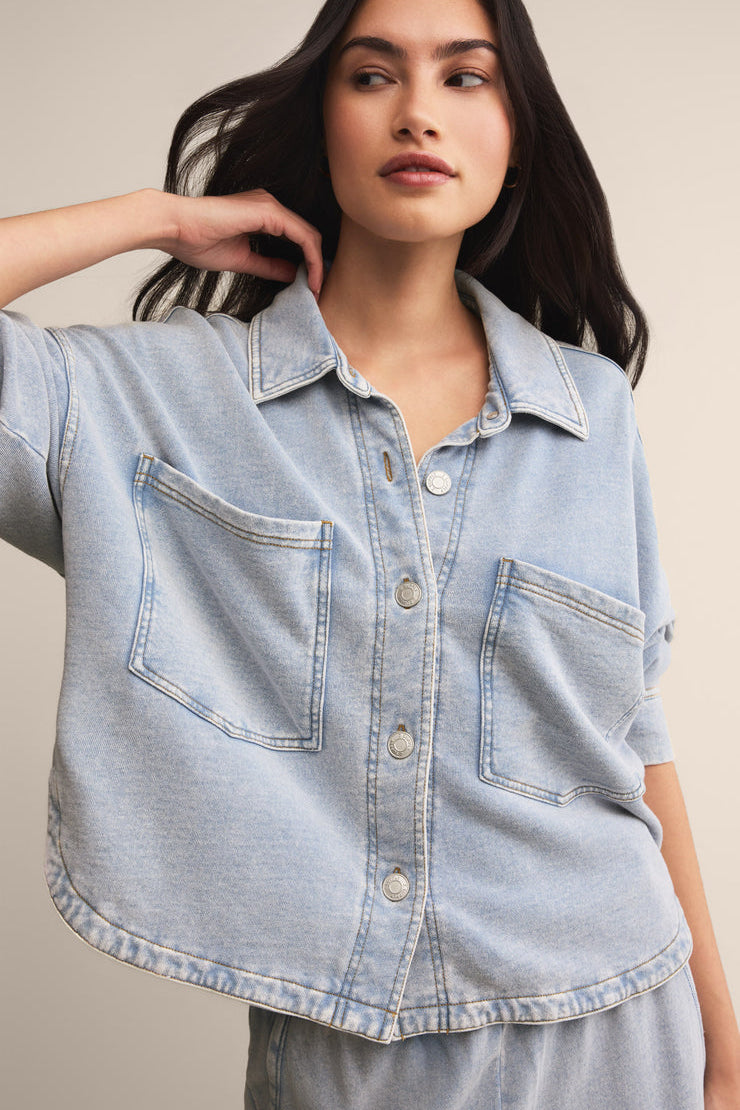 All Day Cropped Knit Jacket Washed Indigo