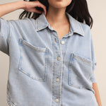 All Day Cropped Knit Jacket Washed Indigo