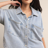 All Day Cropped Knit Jacket Washed Indigo