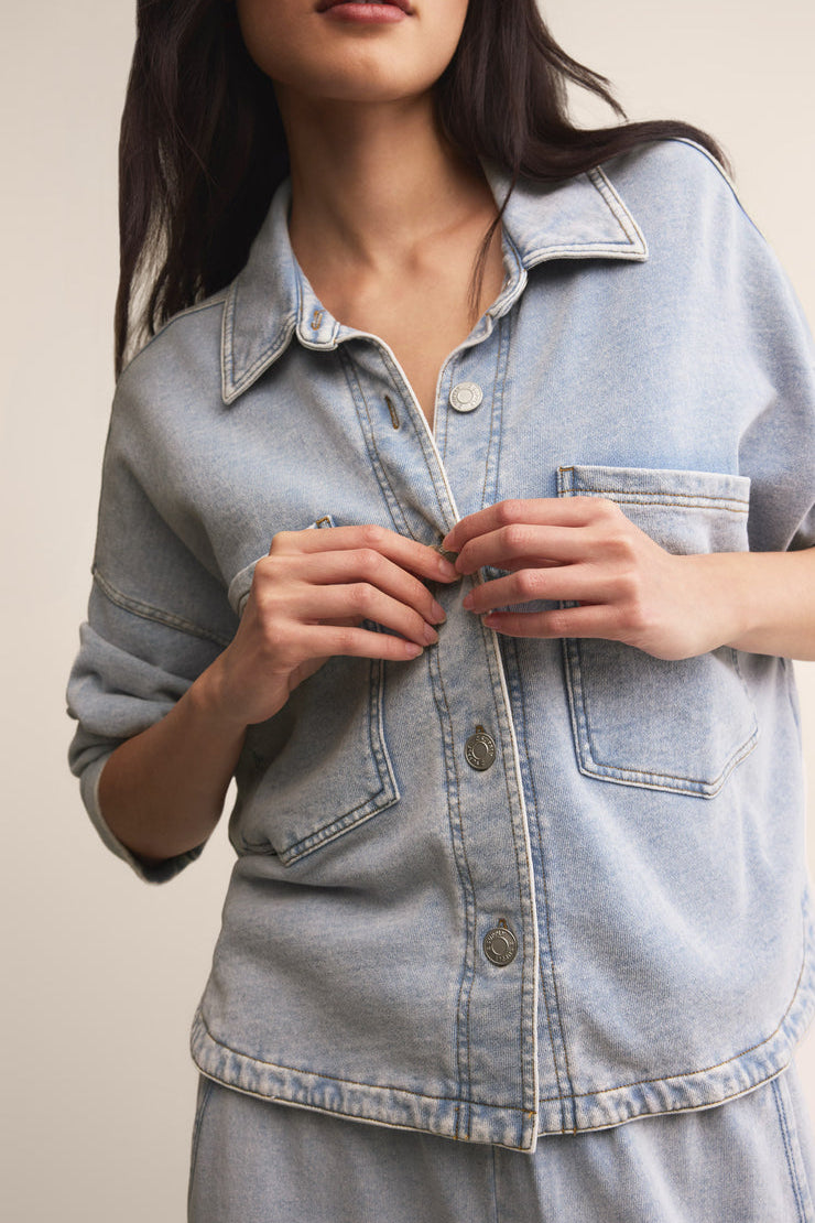 All Day Cropped Knit Jacket Washed Indigo