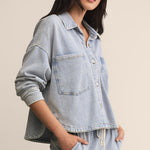 All Day Cropped Knit Jacket Washed Indigo