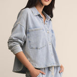 All Day Cropped Knit Jacket Washed Indigo