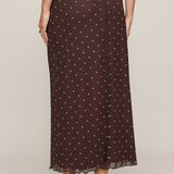 Eda Polka Dot Mesh Midi Skirt Dark Chocolate