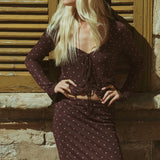Eda Polka Dot Mesh Midi Skirt Dark Chocolate