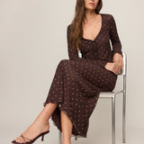 Eda Polka Dot Mesh Midi Skirt Dark Chocolate