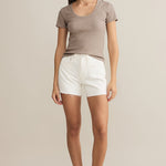 Sirena Short Sleeve Tee Scoop Neck Top Taupe