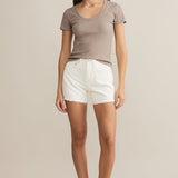Sirena Short Sleeve Tee Scoop Neck Top Taupe