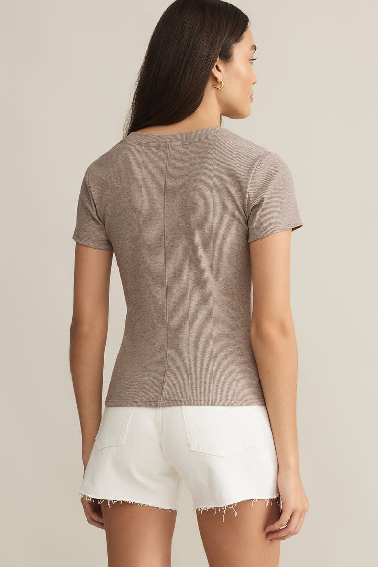 Sirena Short Sleeve Tee Scoop Neck Top Taupe