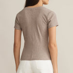 Sirena Short Sleeve Tee Scoop Neck Top Taupe