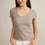 Sirena Short Sleeve Tee Scoop Neck Top Taupe