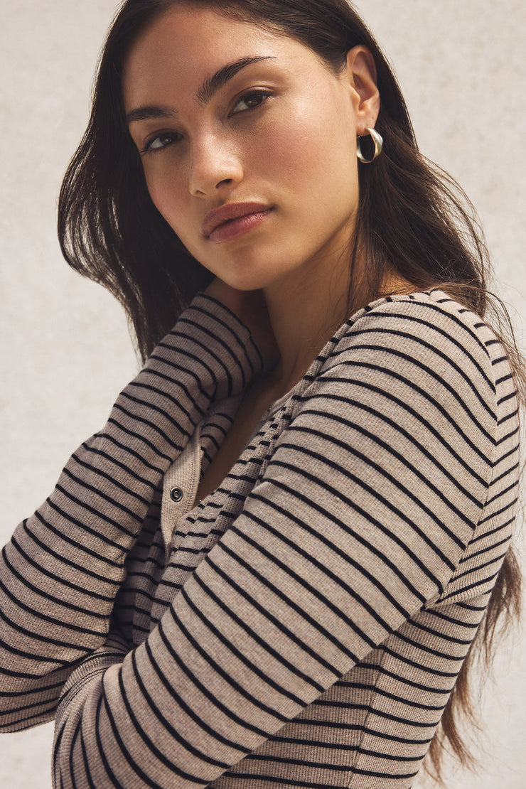 Stella Stripe Henley Heather Taupe