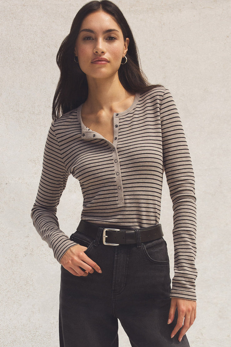 Stella Stripe Henley Heather Taupe