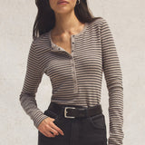 Stella Stripe Henley Heather Taupe