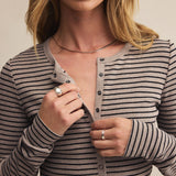 Stella Stripe Henley Heather Taupe