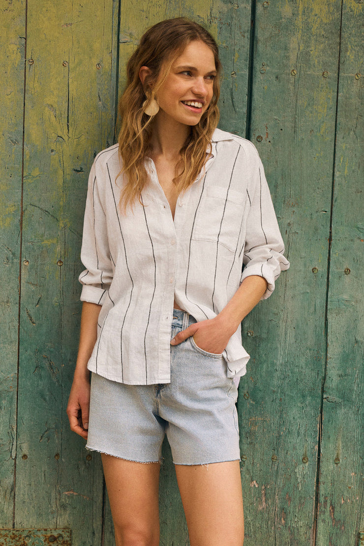 The Perfect Linen Striped Button Up Top