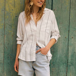 The Perfect Linen Striped Button Up Top
