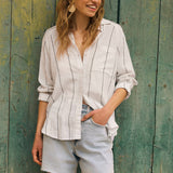 The Perfect Linen Striped Button Up Top