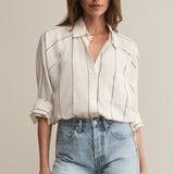 The Perfect Linen Striped Button Up Top