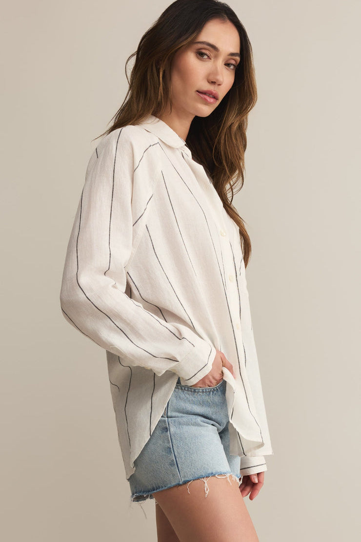 The Perfect Linen Striped Button Up Top