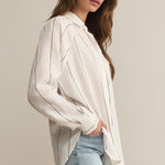 The Perfect Linen Striped Button Up Top