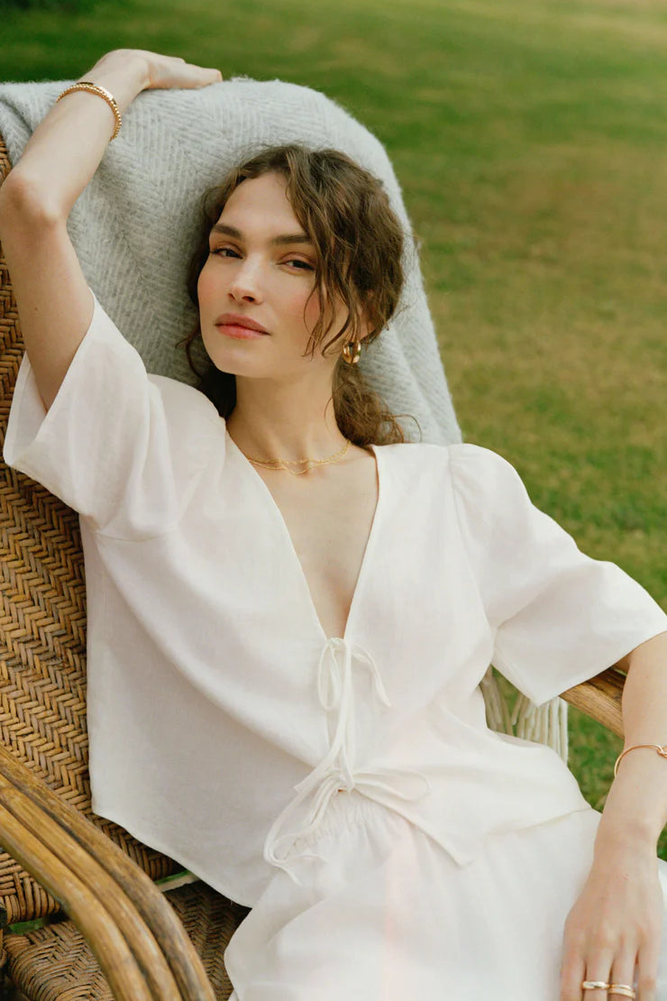 La Belle Linen Top White