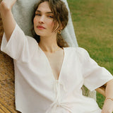 La Belle Linen Top White