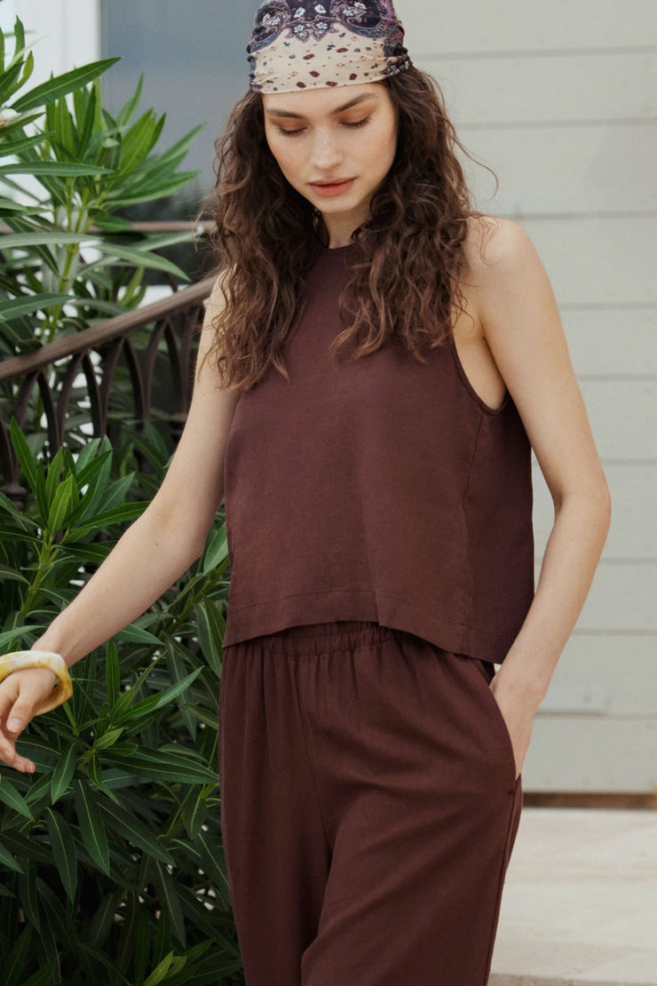 Sloane Linen Top Chocolate Cherry