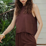 Sloane Linen Top Chocolate Cherry