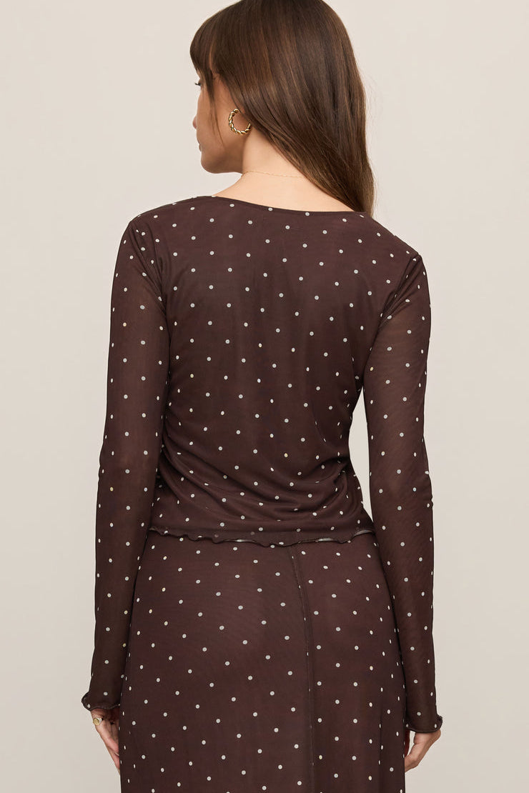 Amara Polka Dot Mesh Top Dark Chocolate