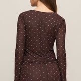 Amara Polka Dot Mesh Top Dark Chocolate