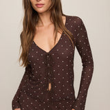 Amara Polka Dot Mesh Top Dark Chocolate