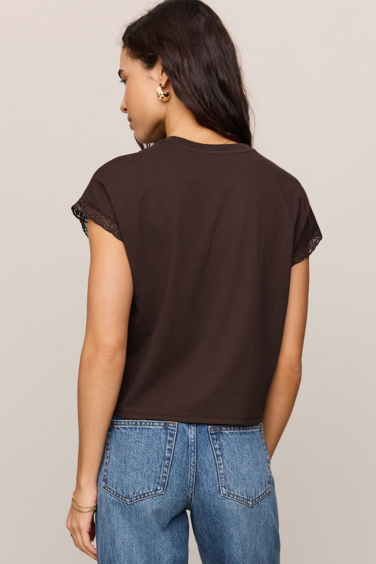 Marika Lace Trim Muscle Tee Dark Chocolate
