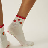 Strawberry Ruffle Grip Pilates Socks