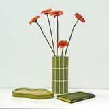 Khaki tiled vase mm D10.5 H23cm