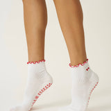 Embroidery Heart Duo Ruffle Grip Pilates Socks